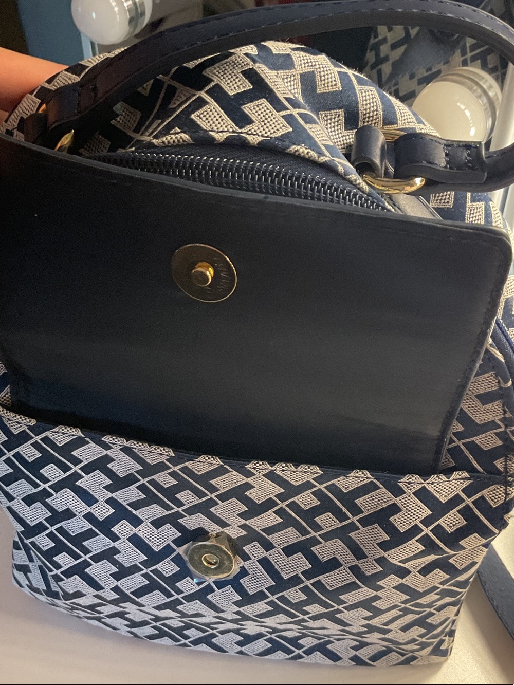 Tommy Hilfiger Navy White Monogram Mini Backpack with Signature Stripe - Picture 9 of 12